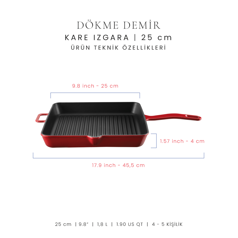 Voeux 25 Cm Kare Izgara Tava
