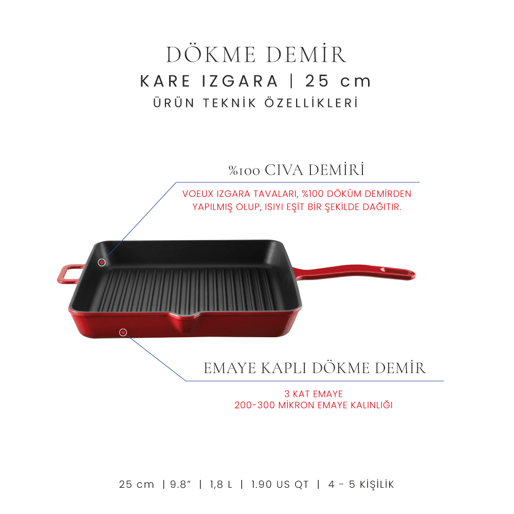 Voeux 25 Cm Kare Izgara Tava