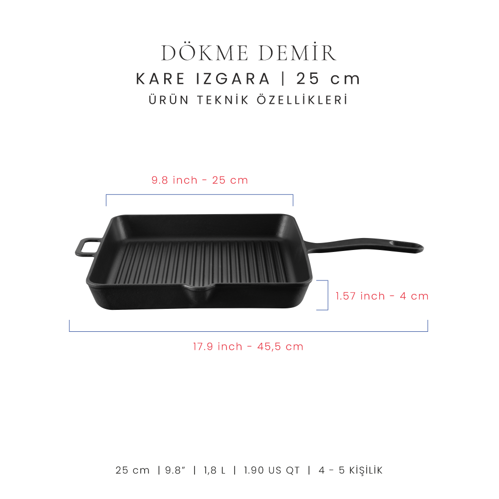 Voeux 25 Cm Kare Izgara Tava