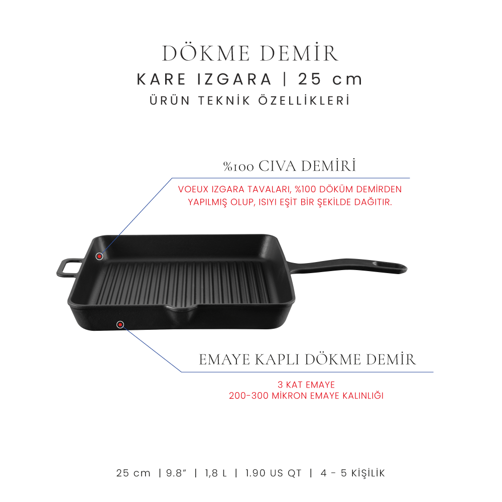 Voeux 25 Cm Kare Izgara Tava