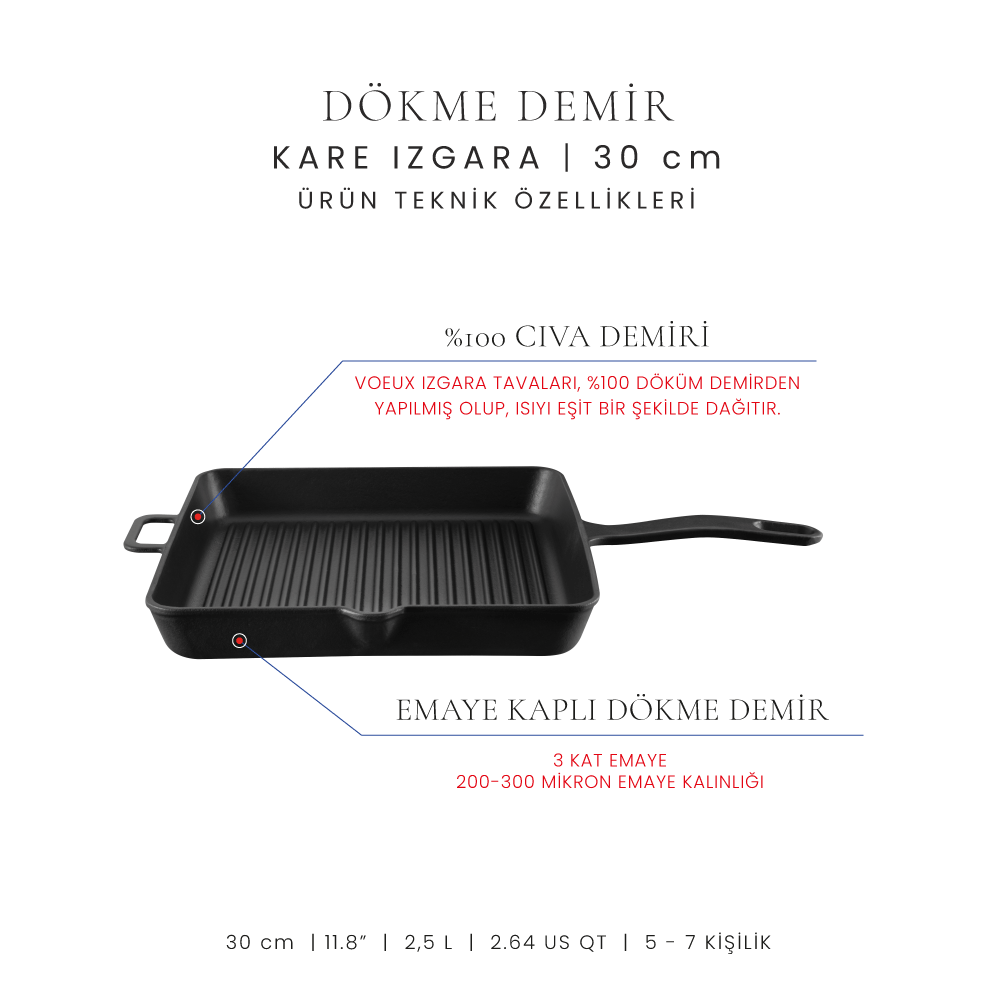 Voeux 30 Cm Kare Izgara Tava