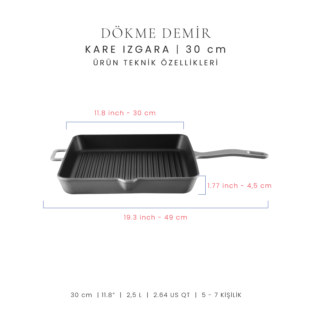 Voeux 30 Cm Kare Izgara Tava