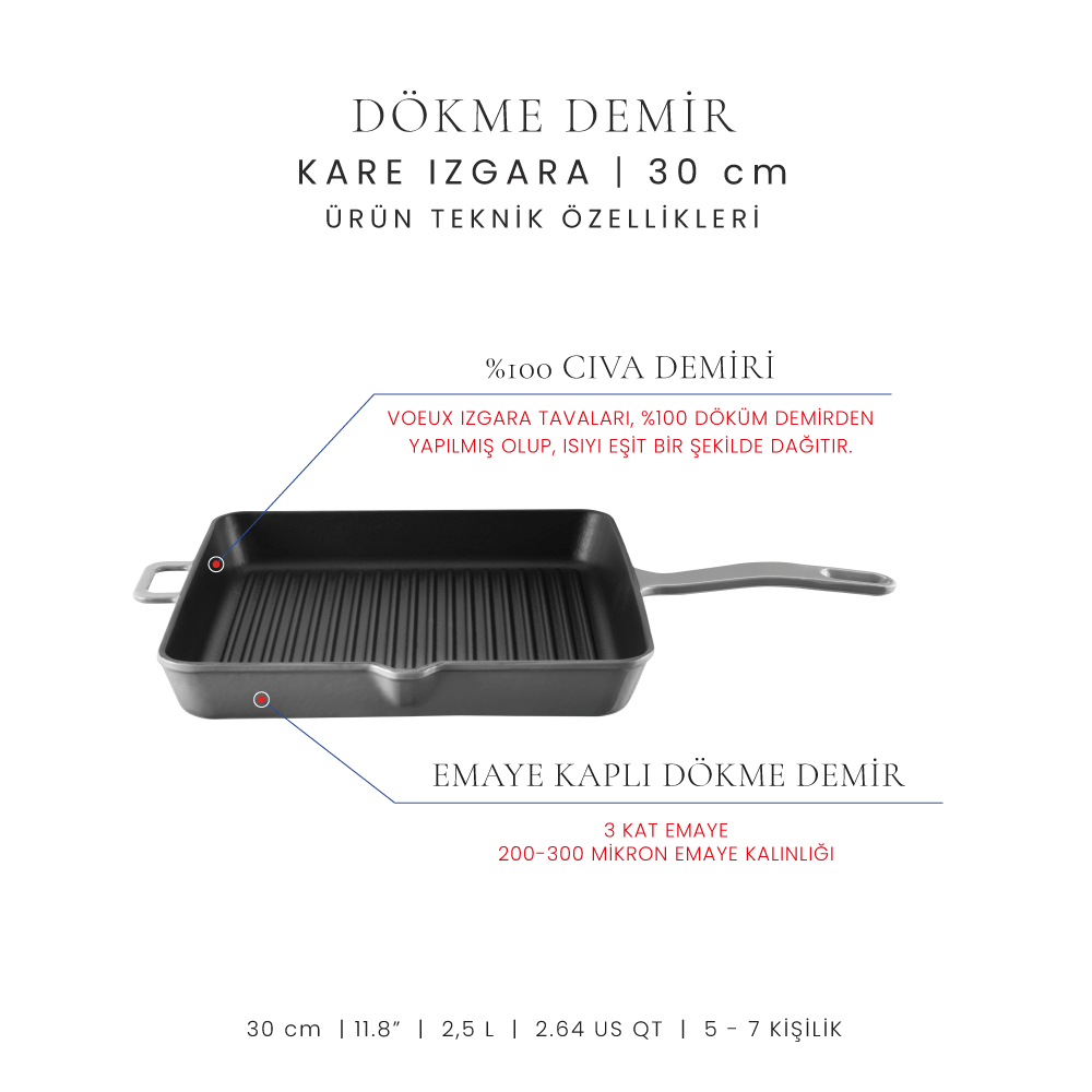 Voeux 30 Cm Kare Izgara Tava