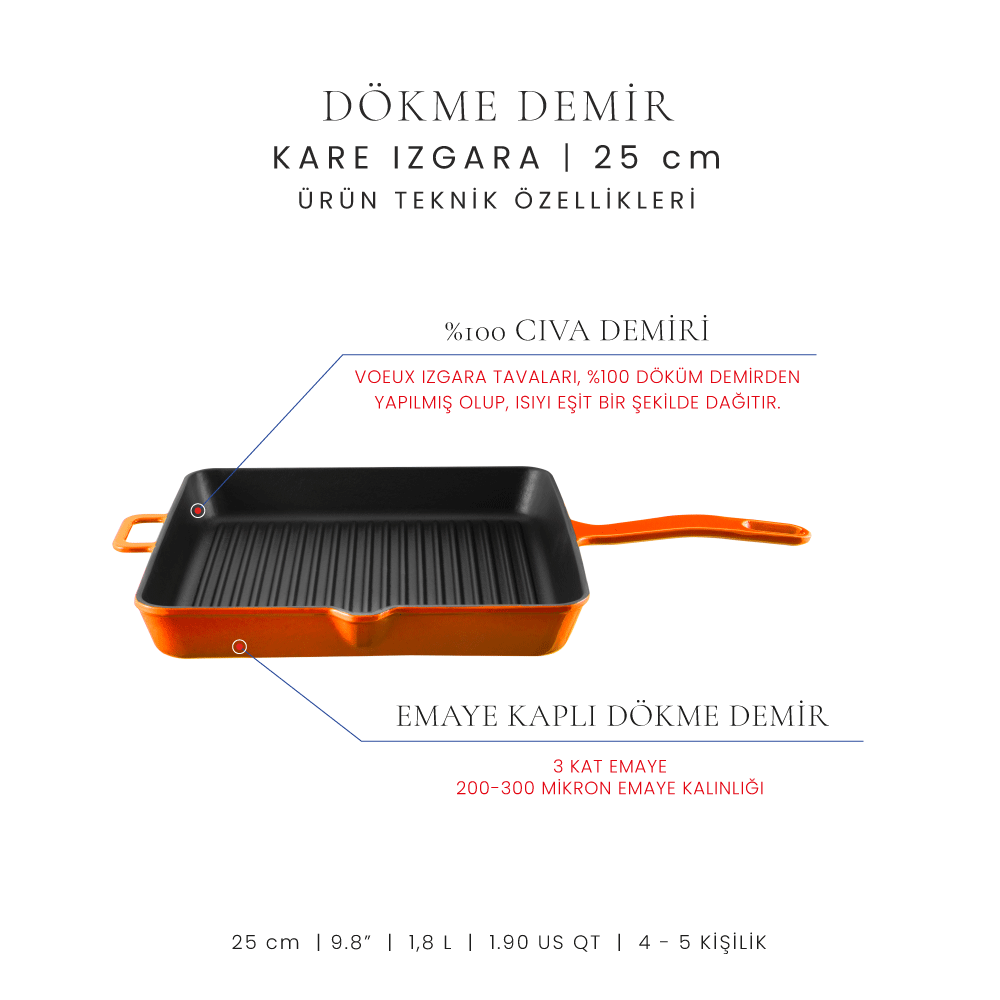 Voeux 25 Cm Kare Izgara Tava