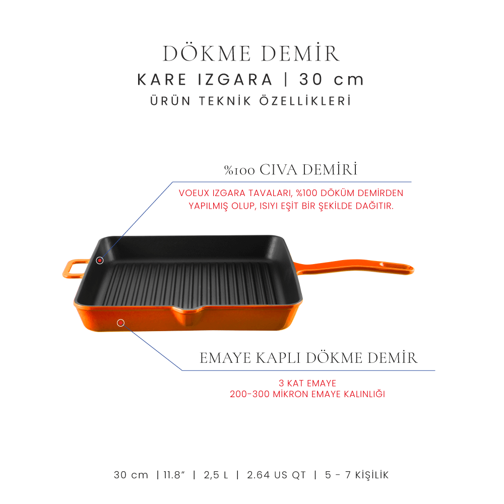 Voeux 30 Cm Kare Izgara Tava