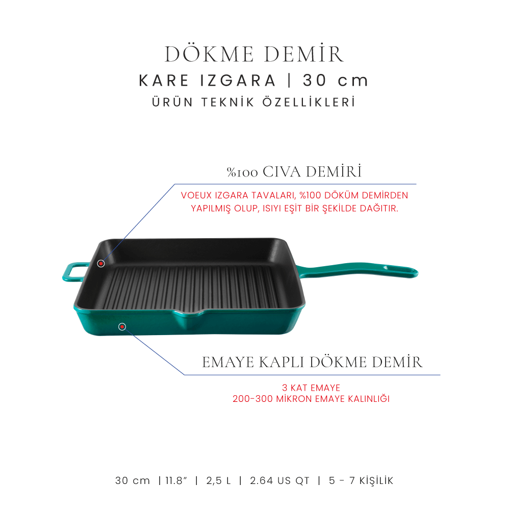 Voeux 30 Cm Kare Izgara Tava