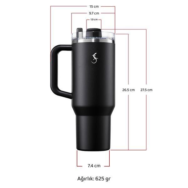Lurch - “Big Cup” 1.2 L Mercan Pembe, Paslanmaz Çelik Termos - Uzatılabilir Pipetli, Çift Cidarlı, Sızdırmaz - 240876