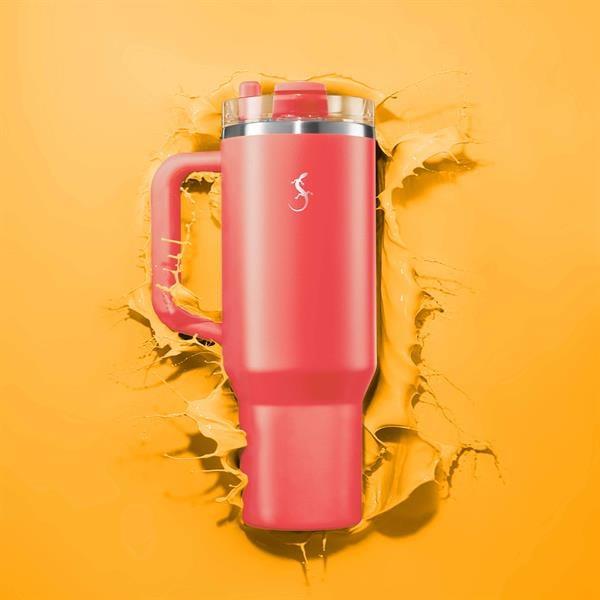 Lurch - “Big Cup” 1.2 L Mercan Pembe, Paslanmaz Çelik Termos - Uzatılabilir Pipetli, Çift Cidarlı, Sızdırmaz - 240876