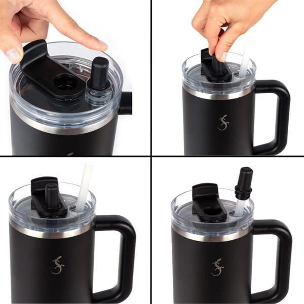 Lurch - “Big Cup” 1.2 L Mercan Pembe, Paslanmaz Çelik Termos - Uzatılabilir Pipetli, Çift Cidarlı, Sızdırmaz - 240876