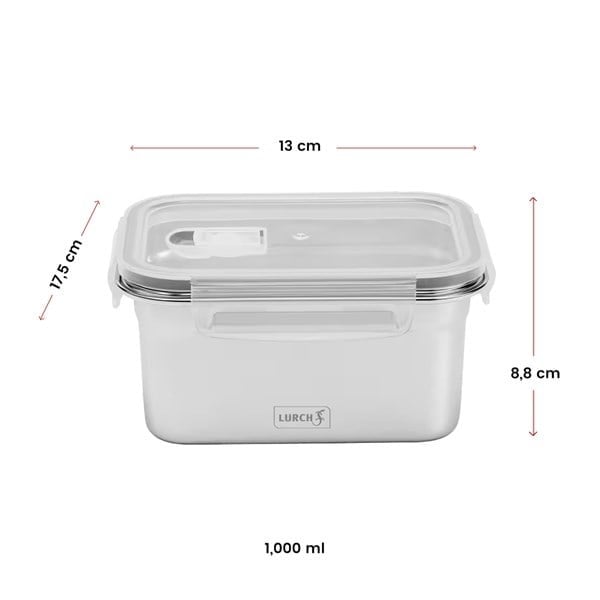 Lurch - "Safety" 1,000 ml Sızdırmaz, Fırınlanabilir, Paslanmaz Çelik, Vakumlu Saklama Kabı - 240892